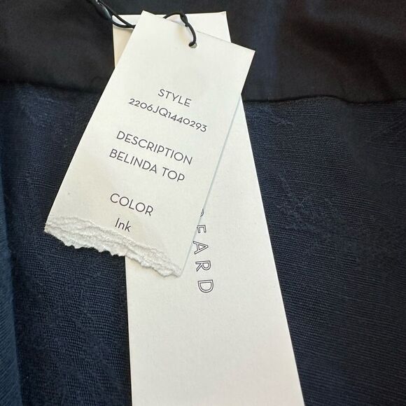 Veronica Beard Belinda Top One Shoulder Jacquard Navy Blue Linen Blend Size 14 - Picture 7 of 11